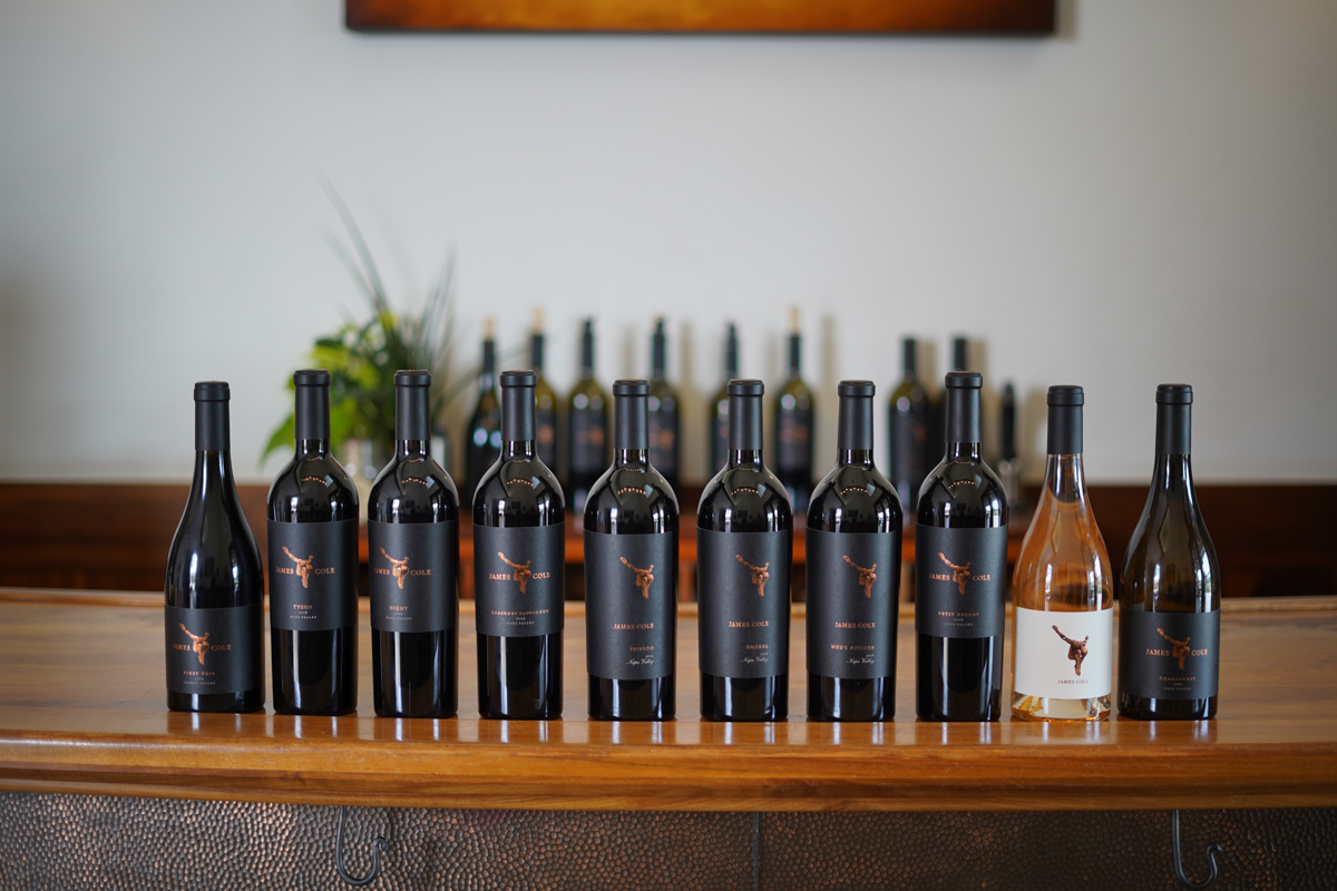 A line up of James Cole Wine bottles